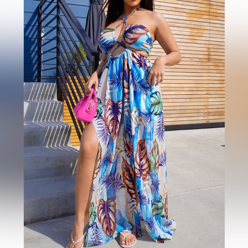 Baecation Maxi Dress -Blue combo Size: XL